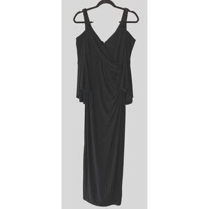 Lauren Ralph Lauren Cold Shoulder Maxi Dress Black Beaded Strap Evening Gown 10